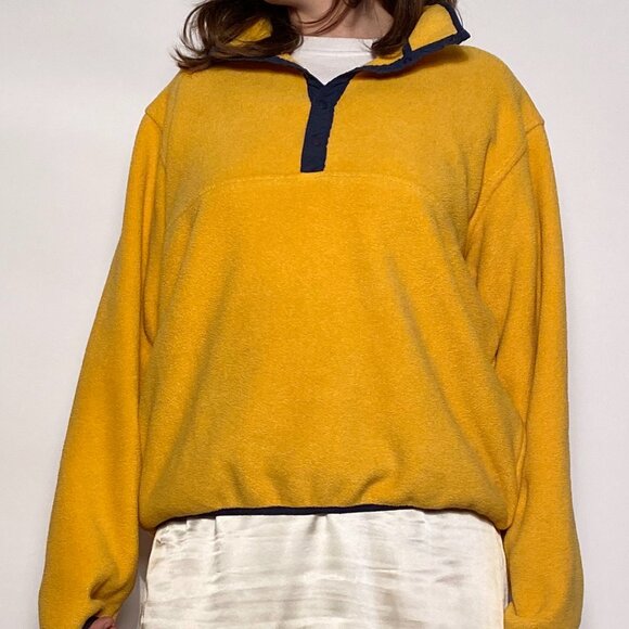Vintage 1990s Gorpcore L.L.Bean Yellow & Navy Classic Fleece ANORAK Sweater! XL - Picture 8 of 10